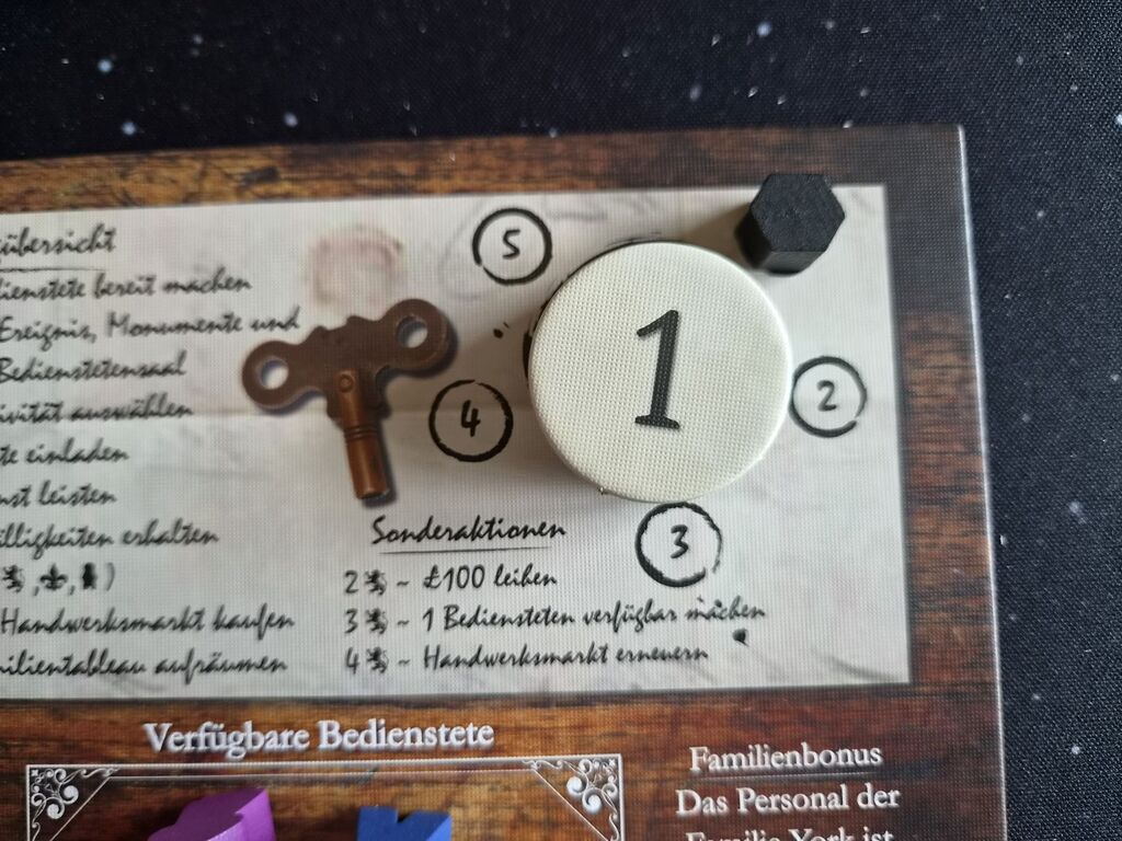 Spielplanausschnitt mit Zahlchip und Marker.